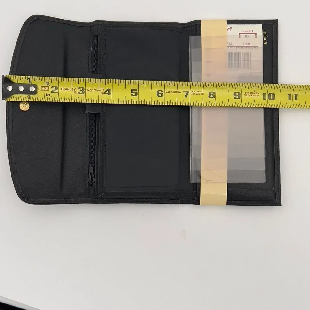 New with Defect BUXTON CAL Q CLUTCH Wallet Tri-Fold Genuine Leather Black Wallet